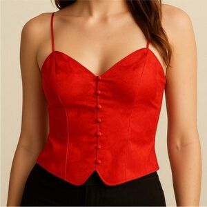 VICTORIA'S SECRET Gold Label vintage top satin jacquard camisole coral red large